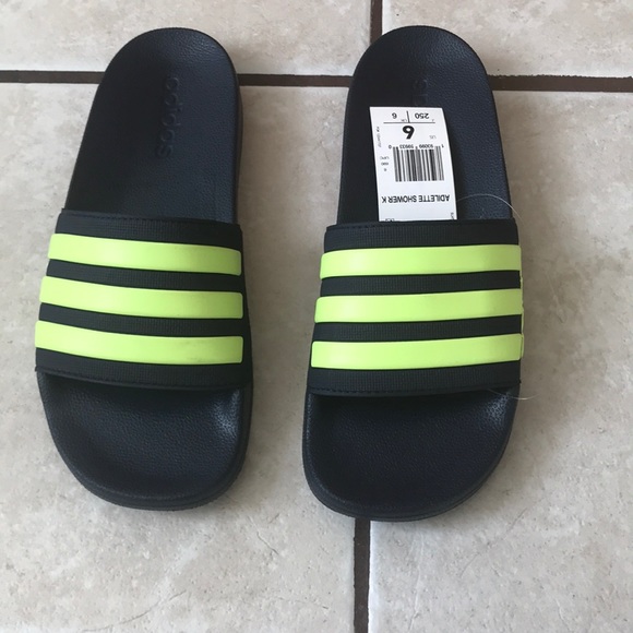 neon yellow adidas slides